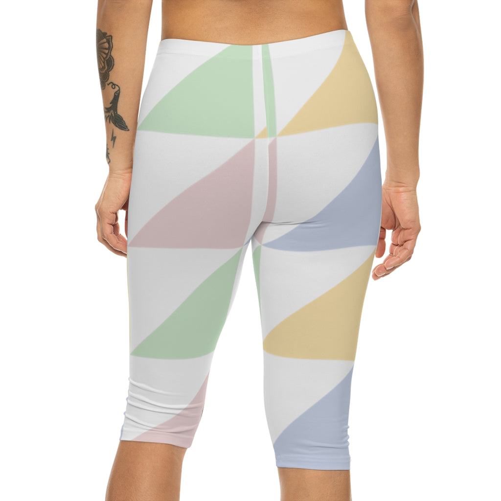 Pastel Triangle Capri Leggings - Women's Geometric Activewear