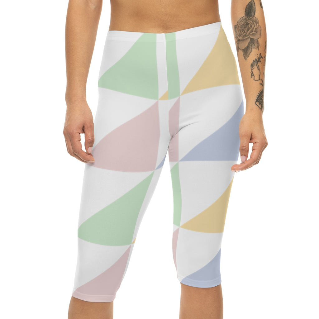 Pastel Triangle Capri Leggings - Women's Geometric Activewear