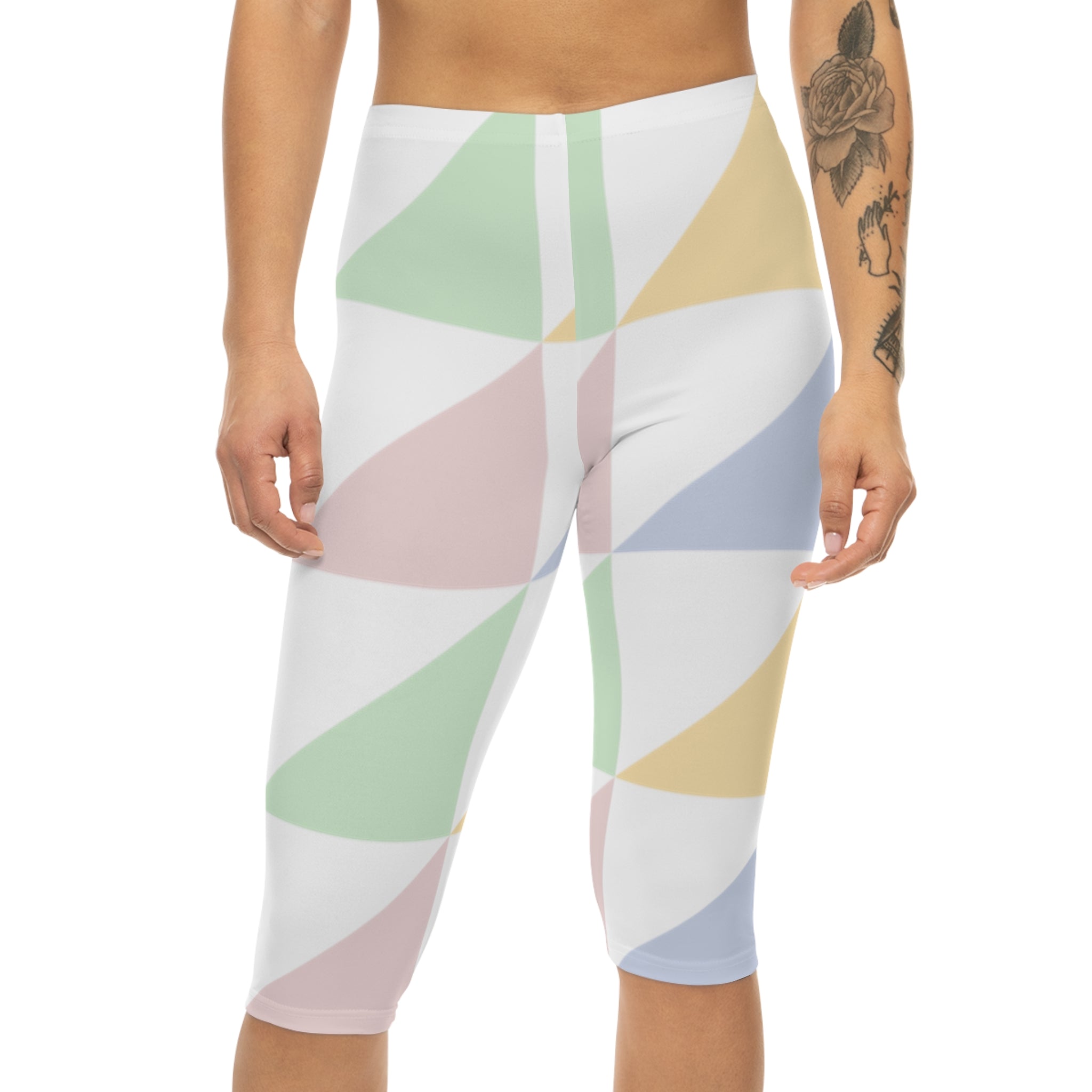 Pastel Triangle Capri Leggings - Women's Geometric Activewear