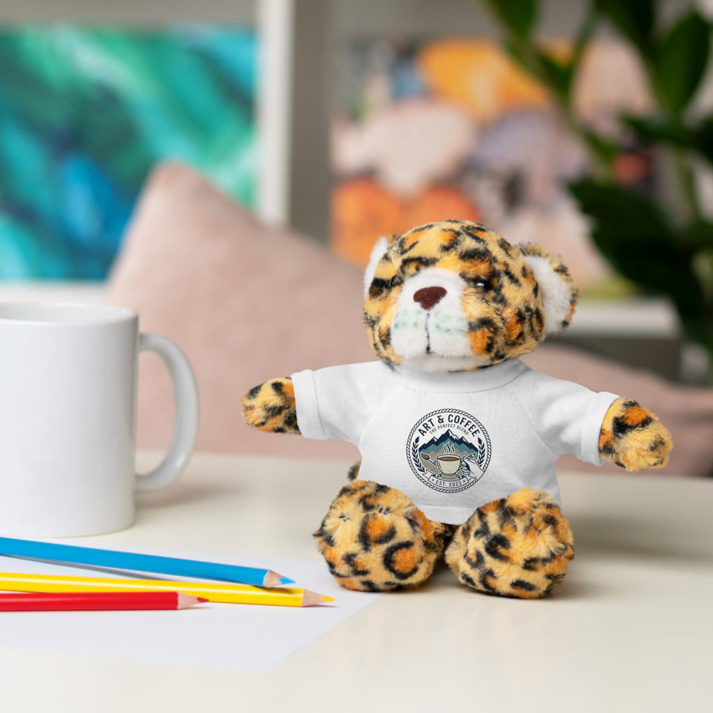 Plush Bear with 'Cats & Coffee' Tee - Cute Gift Teddy