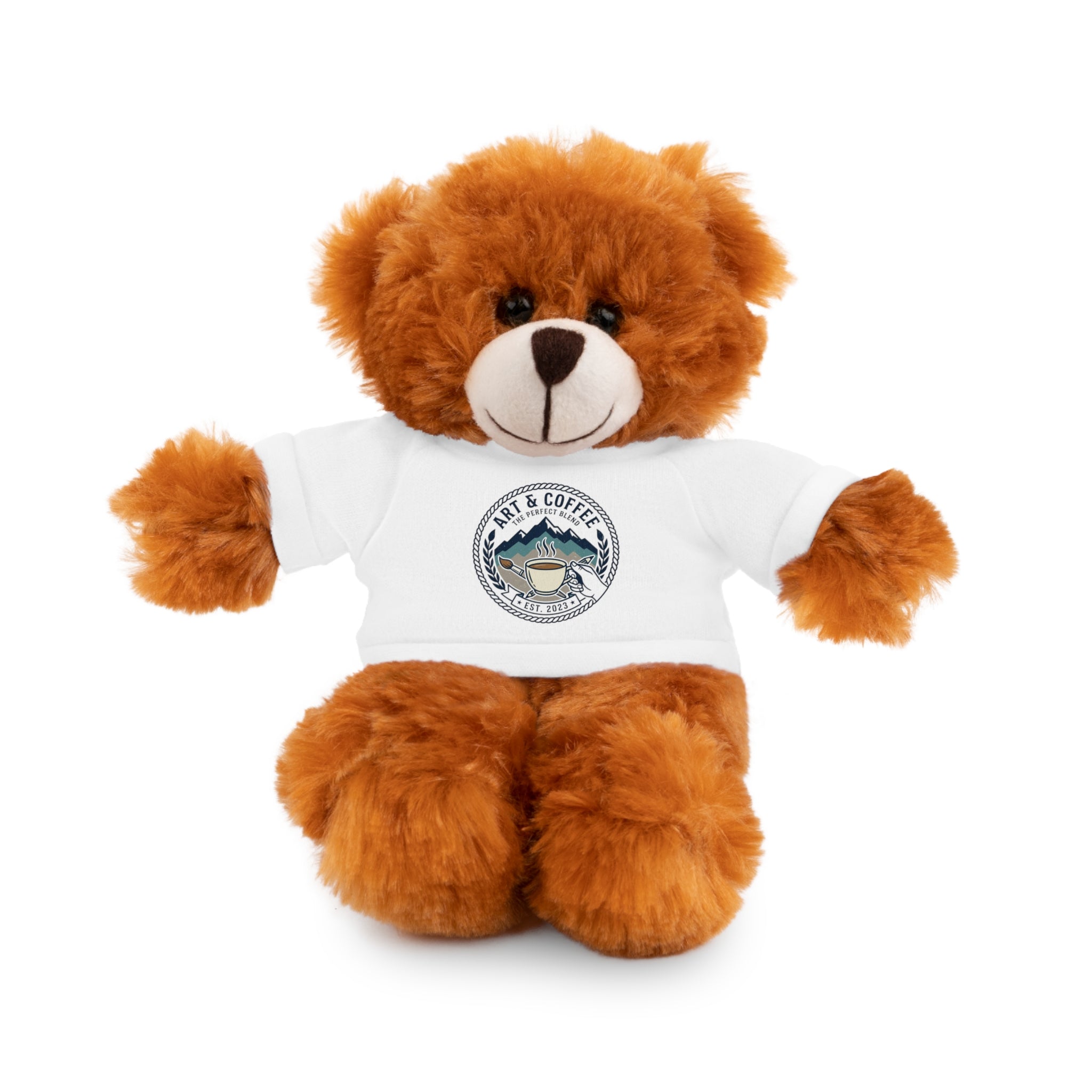 Plush Bear with 'Cats & Coffee' Tee - Cute Gift Teddy