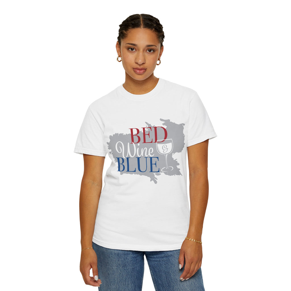 T-Shirt — "Bed Wine & Blue" Patriotic Wine Lover Tee