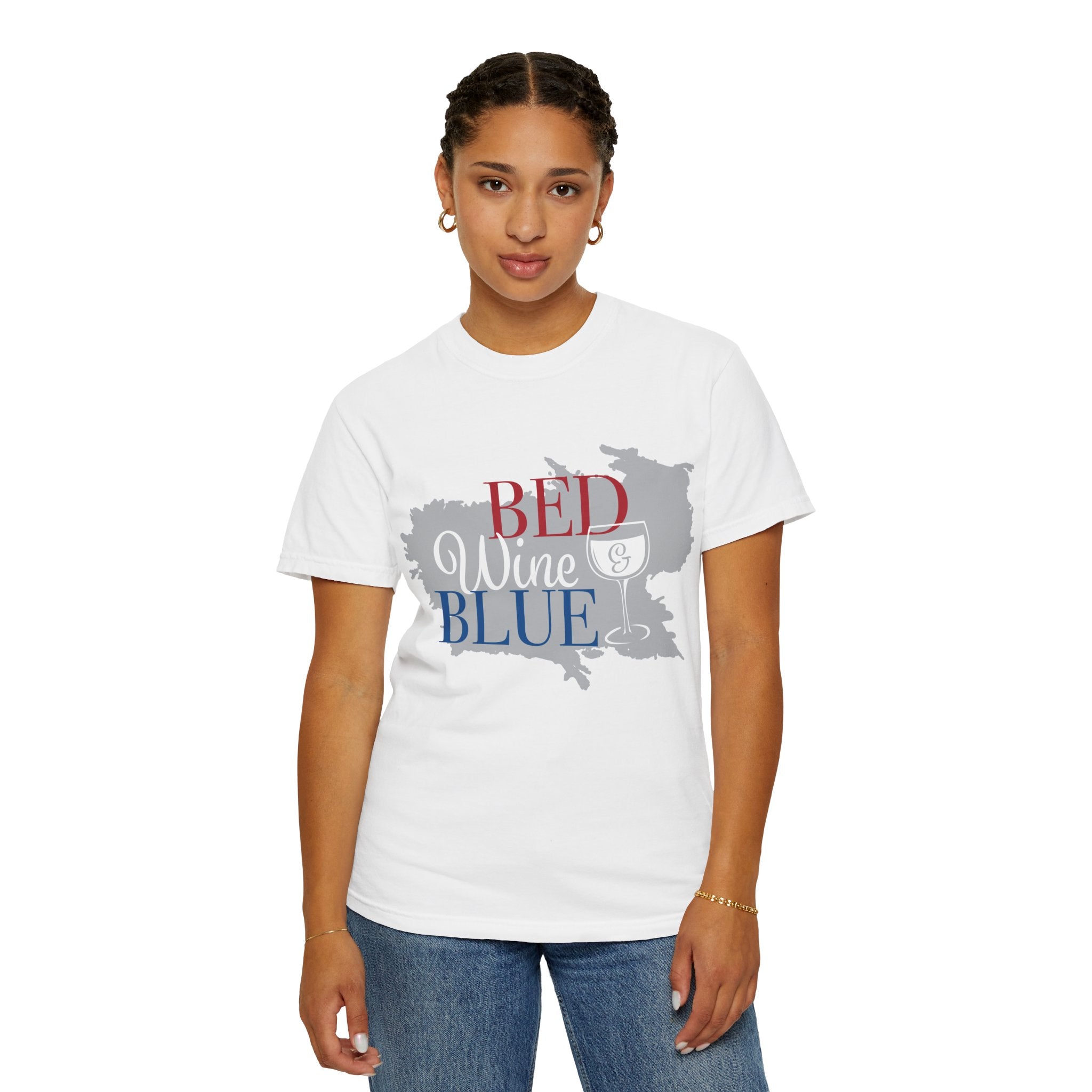 T-Shirt — "Bed Wine & Blue" Patriotic Wine Lover Tee
