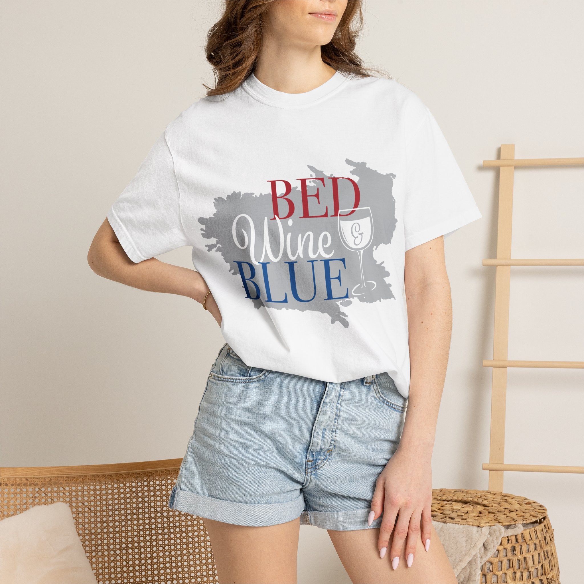 T-Shirt — "Bed Wine & Blue" Patriotic Wine Lover Tee